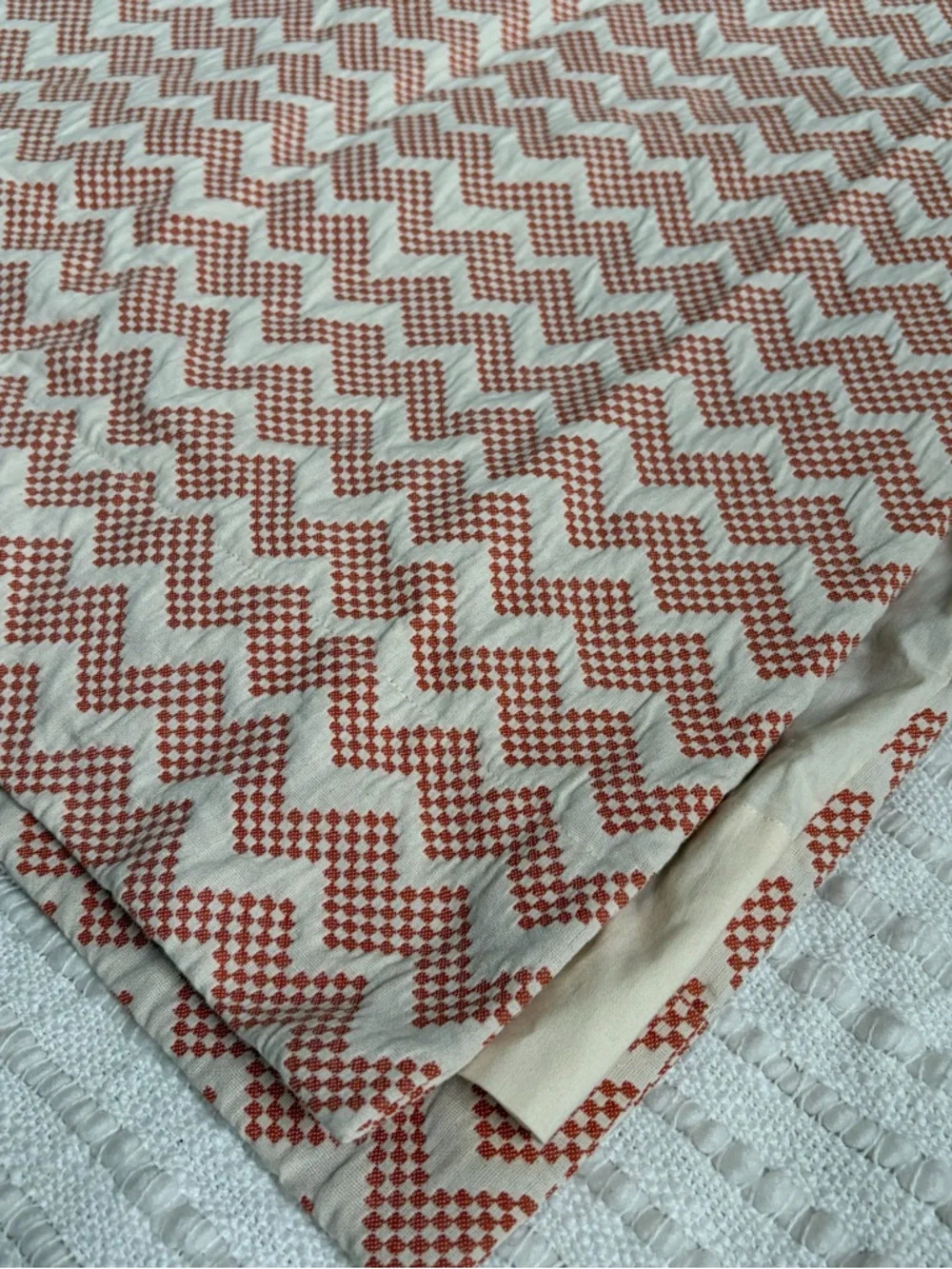 Crate & Barrel Reilly Chevron Curtain Panel Set of 2 Orange Beige 50 x 90 in